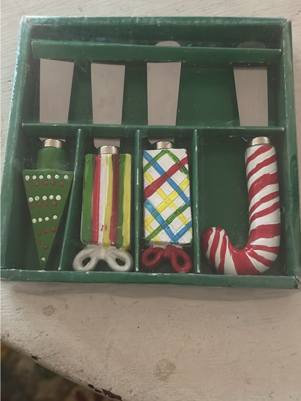 Holiday Cheese Knife Set with Green, Red and White Decorative Handles